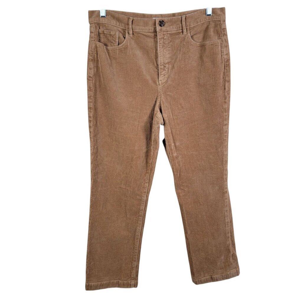 LOFT Womens Brown Camel Cognac Corduroy Straight Leg Pants Size 32 Or Size 14 - Picture 1 of 10